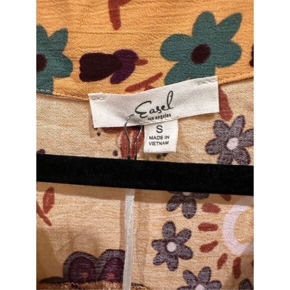 Easel Los Angeles Boho Mustard Yellow Multicolor Floral Babydoll Tunic Top Size - Picture 6 of 7